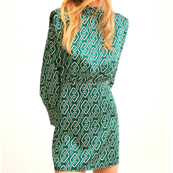 MNG Mango Green Chain Print Long Sleeve Dress - Picture 3 of 9